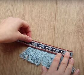 how to make fringe trim add it to your clothes for a nautical look, Adding ribbon to the fringe