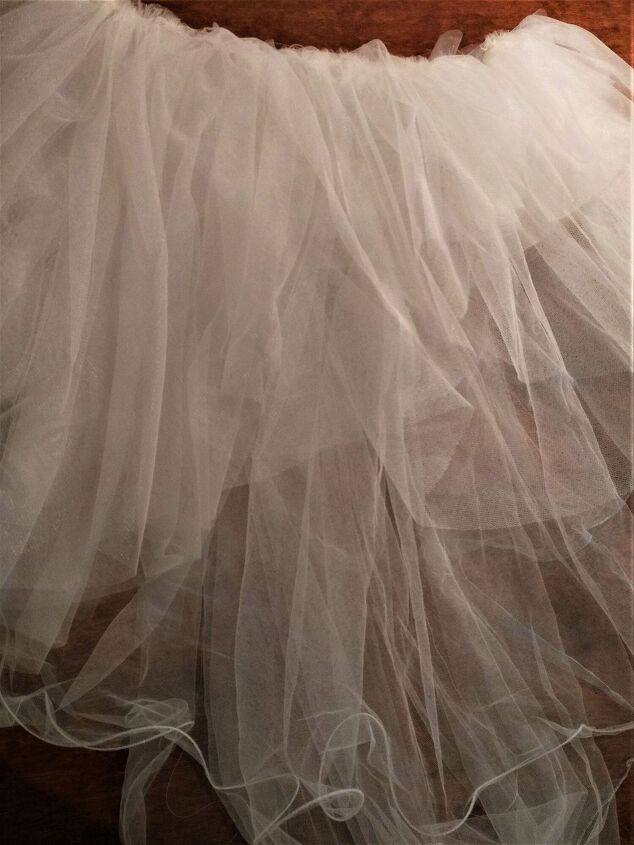 diy cloud tutu halloween costume elise s sewing studio, Layers of tulle sewn together ready for the waistband