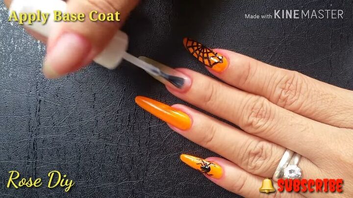 how to do fun spider web nail designs for halloween, Applying a base coat to nails