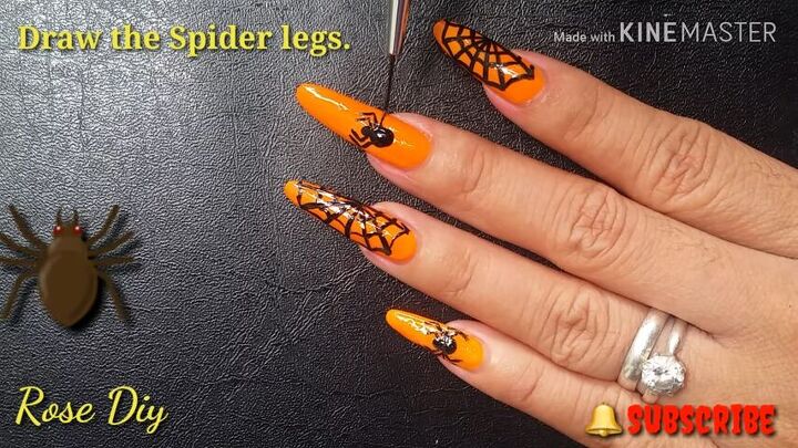 how to do fun spider web nail designs for halloween, Drawing a spider on nails