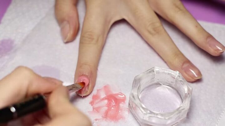 looking for creepy halloween nail art try these diy teeth nails, Molding the gel to look like gums