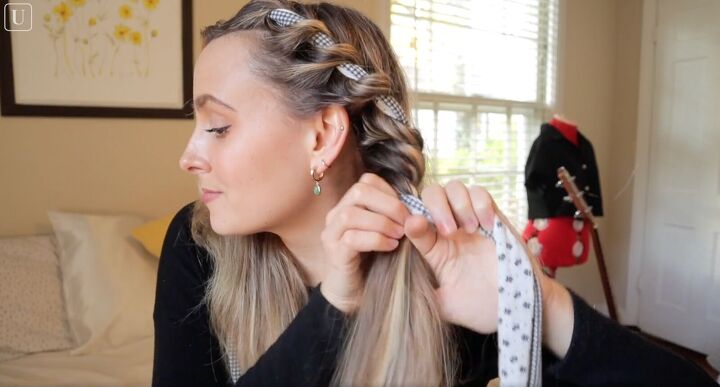 how to use straws for curling hair overnight heatless curls tutorial, Braiding hair with the robe tie