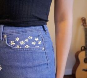2 DIY Jean Redesigns: Bling Rhinestone Trim & Cute Painted Daisies ...
