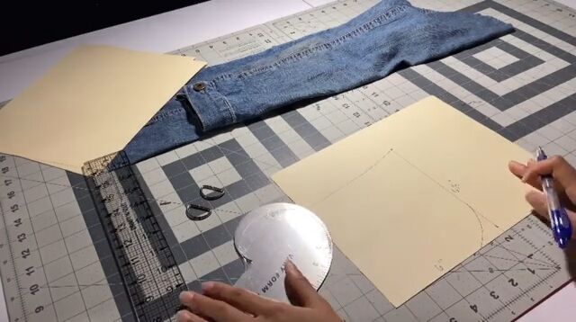 how to make a stylish upcycled shoulder bag, Cutting out the pattern for DIY denim bag