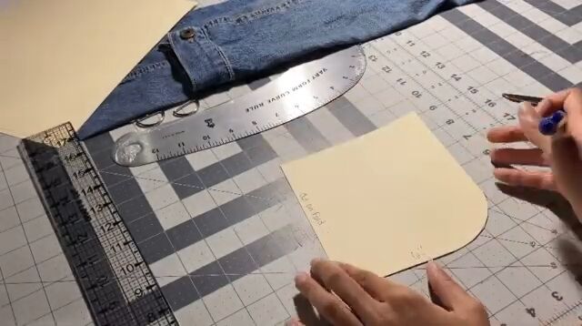 how to make a stylish upcycled shoulder bag, Cutting out the pattern for DIY denim bag