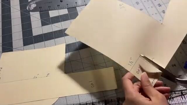 how to make a stylish upcycled shoulder bag, Cutting out the pattern for DIY denim bag s strap