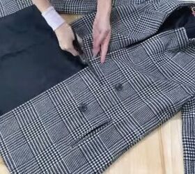 how to create a luxurious 2 piece blazer skirt set, Cropping suit jacket to create 2 piece blazer skirt set