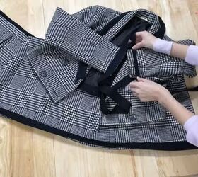 how to create a luxurious 2 piece blazer skirt set, Sewing on the bias binding