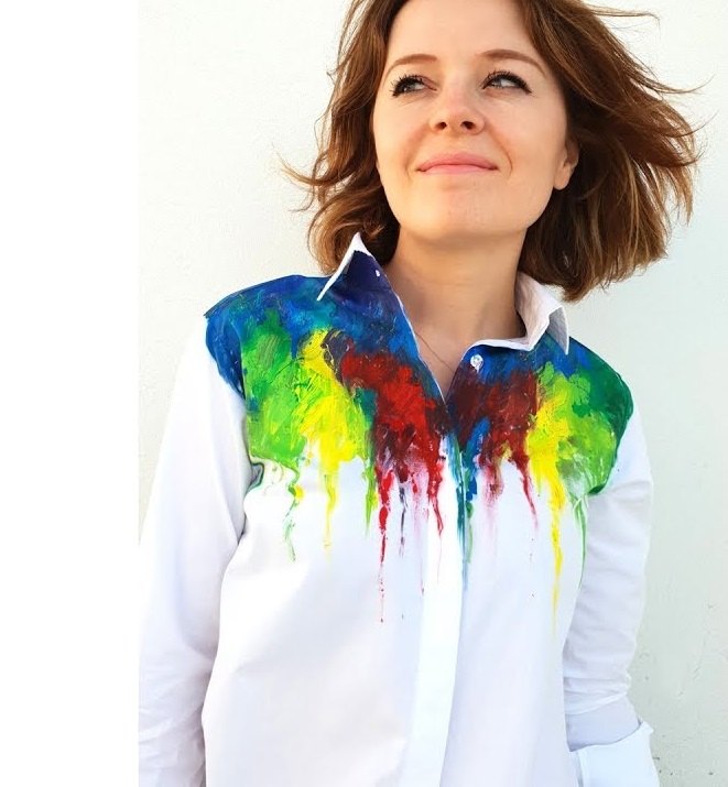 how to make a colorful rainbow inspired diy dripping paint shirt, Dripping paint shirt