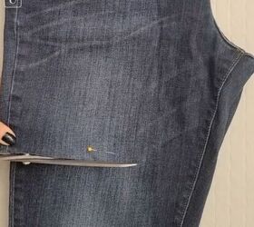 how to crop jeans make cute diy jean shorts with a patchwork design, Cut off shorts DIY