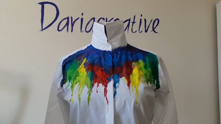how to make a colorful rainbow inspired diy dripping paint shirt, Creating a dripping effect