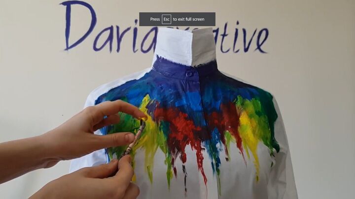 how to make a colorful rainbow inspired diy dripping paint shirt, Splattering the paint