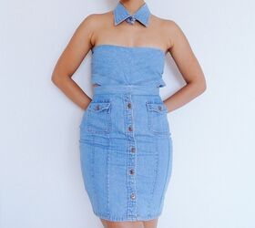 denim shirt turned 5 in 1 skirt refashion, LOOK 3 ALL THREE PIECES