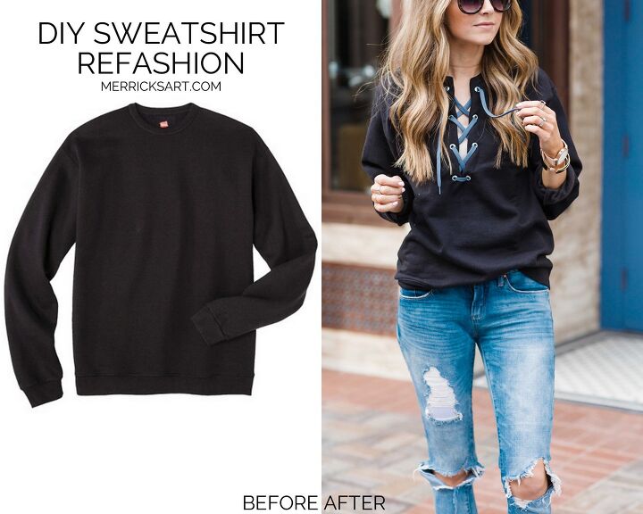 lace up sweatshirt refashion