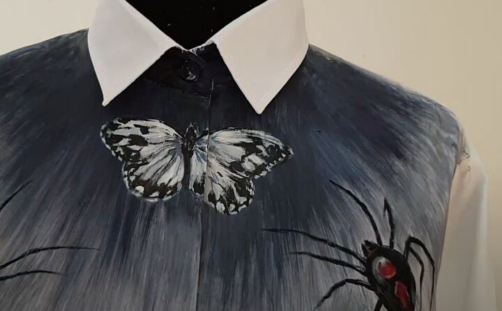 how to paint a spooky spiderweb shirt for halloween, Adding a butterfly