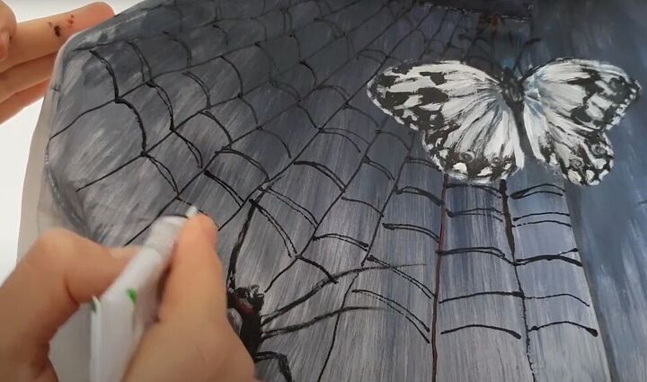how to paint a spooky spiderweb shirt for halloween, Painting the spiderweb