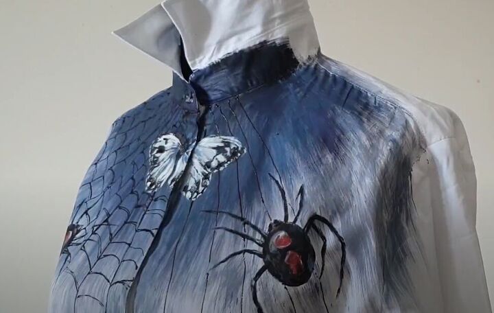 how to paint a spooky spiderweb shirt for halloween, Creating the spiderweb
