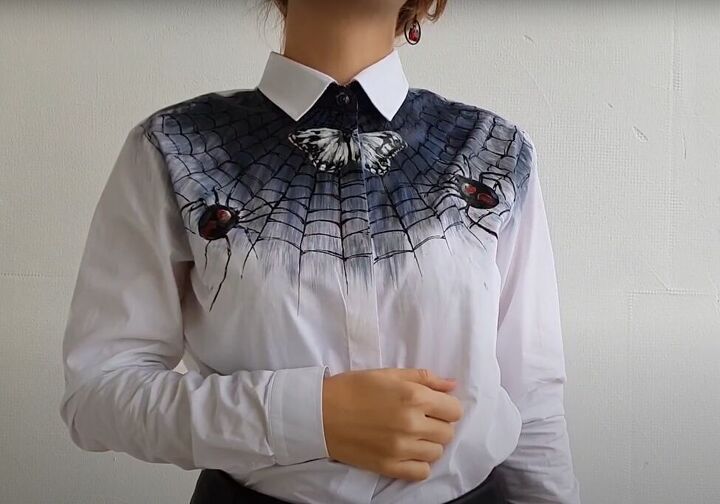 how to paint a spooky spiderweb shirt for halloween, Completed spiderweb shirt for Halloween