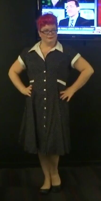 i love lucy costume diy tutorial for halloween, I Love Lucy look complete with diner dress and flats
