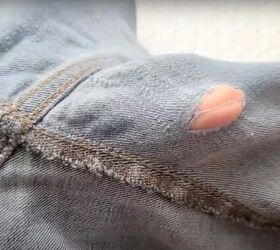 2 easy steps to fix holes in jeans inner thighs, Hole in jeans