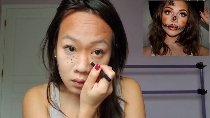 create cute halloween scarecrow makeup with this easy tutorial, Adding faux freckles