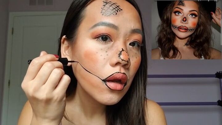 create cute halloween scarecrow makeup with this easy tutorial, Drawing line