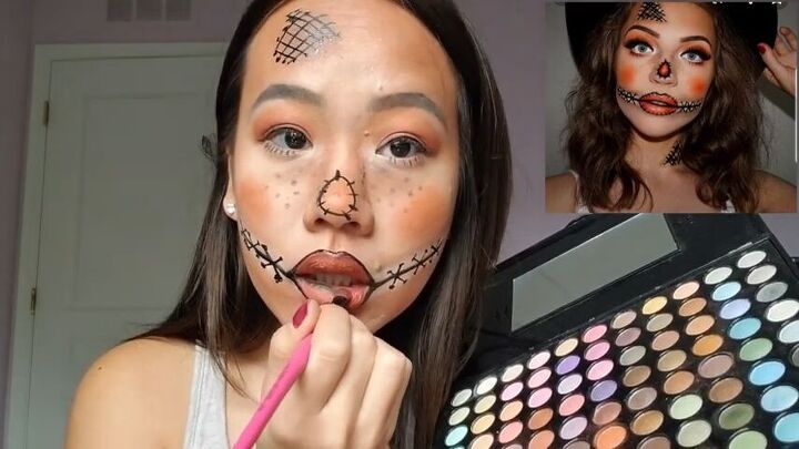 create cute halloween scarecrow makeup with this easy tutorial, Filling in lips