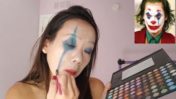 how to create female joker halloween makeup, Dragging blue down