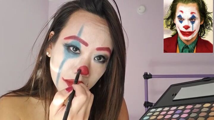 how to create female joker halloween makeup, Adding to nose makeup