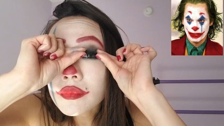 how to create female joker halloween makeup, Applying false eyelashes