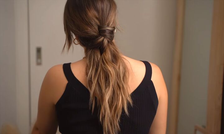 how to create 3 attractive ponytail hairstyles, Finished trendy knotted ponytail look