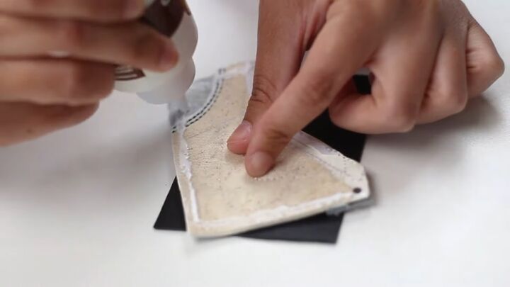 how to make a cool diy sneaker wallet, Gluing to leather