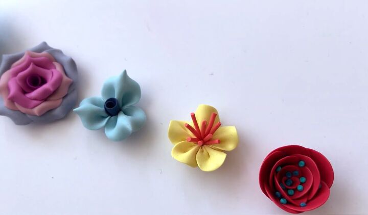 how to make beautiful colorful clay flowers, Completed colorful clay flowers
