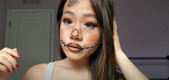 create cute halloween scarecrow makeup with this easy tutorial, Completed Halloween makeup scarecrow