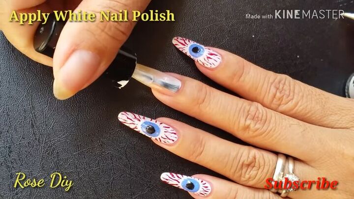 halloween eyeball nail art in 6 easy steps, Applying white nail polish