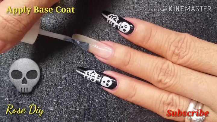 skeleton nail design tutorial for halloween, Applying base coat