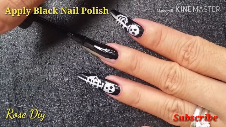 skeleton nail design tutorial for halloween, Applying black nail polish