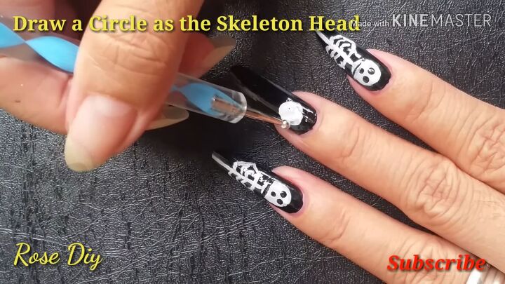 skeleton nail design tutorial for halloween, Drawing the skeleton s head