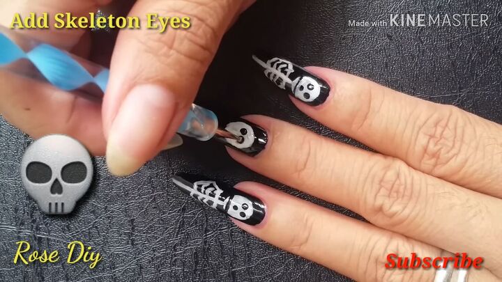 skeleton nail design tutorial for halloween, Adding eyes