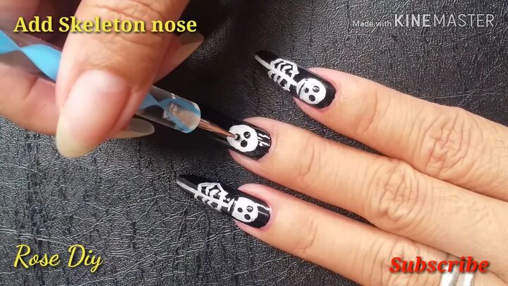 skeleton nail design tutorial for halloween, Adding nose
