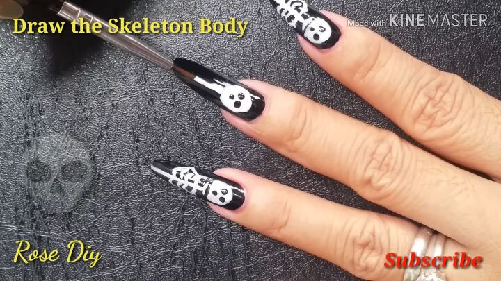 skeleton nail design tutorial for halloween, Drawing the skeleton s body