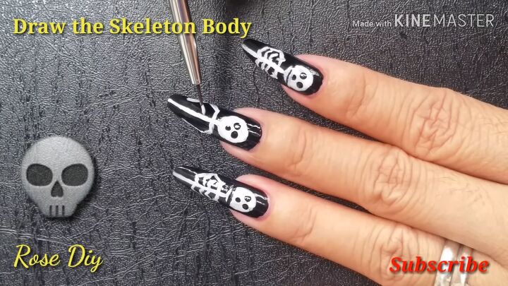 skeleton nail design tutorial for halloween, Adding lines