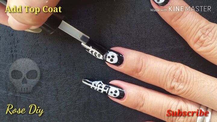skeleton nail design tutorial for halloween, Applying a top coat