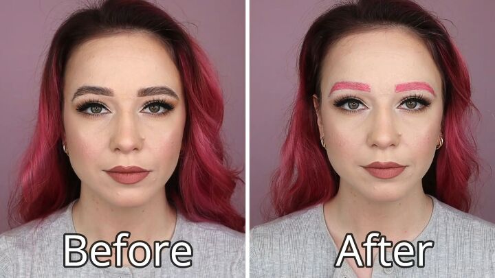 colored eyebrows tutorial for cosplay and halloween, Before and after colored eyebrows