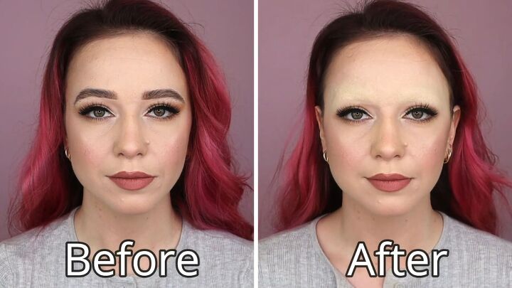 colored eyebrows tutorial for cosplay and halloween, Before and after How to cover dark eyebrows