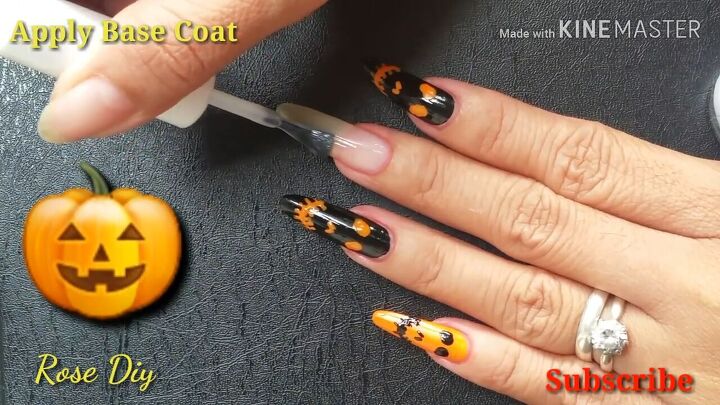spooky halloween nail art tutorial, Applying base coat