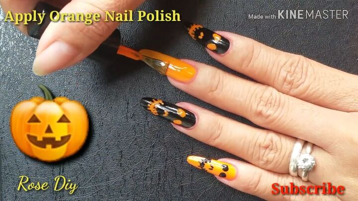 spooky halloween nail art tutorial, Applying orange polish