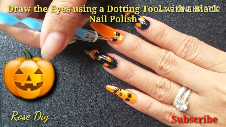 spooky halloween nail art tutorial, Drawing on pumpkin face