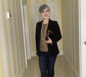 black blazer outfit six different looks, Me in same black blazer leopard sweater jeans and nude shoes