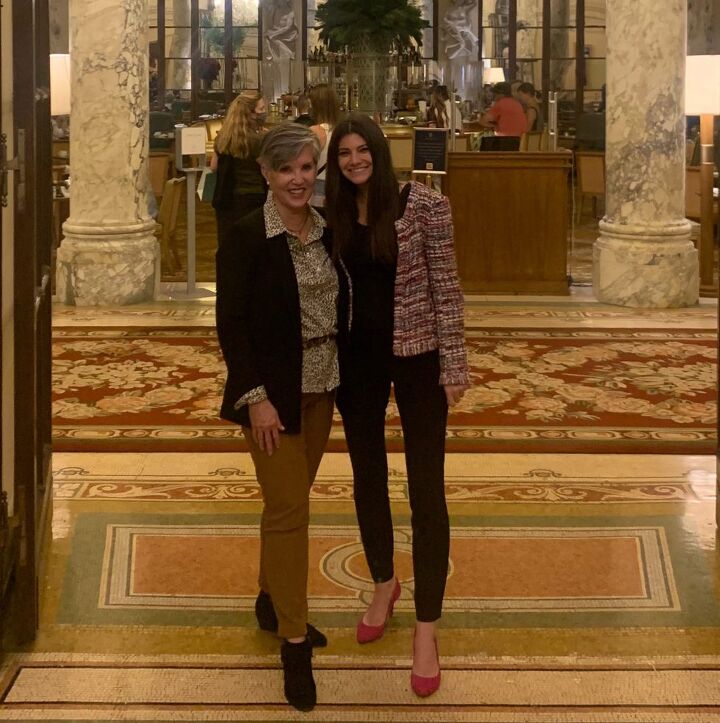 black blazer outfit six different looks, black blazer with a leopard blouse leopard belt brown pant black suede bootie I am at the Plaza Hotel in NYC with my son s sweet girlfriend Rachel